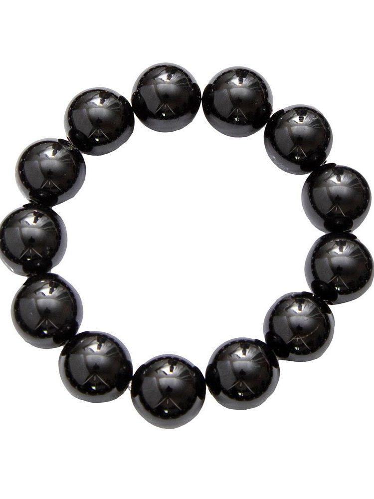 bracelet obsidienne noire pierres boules 14mm