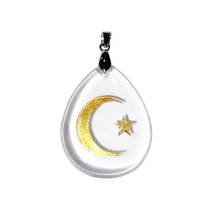 Pendentif Cristal de roche - Étoile et croissant